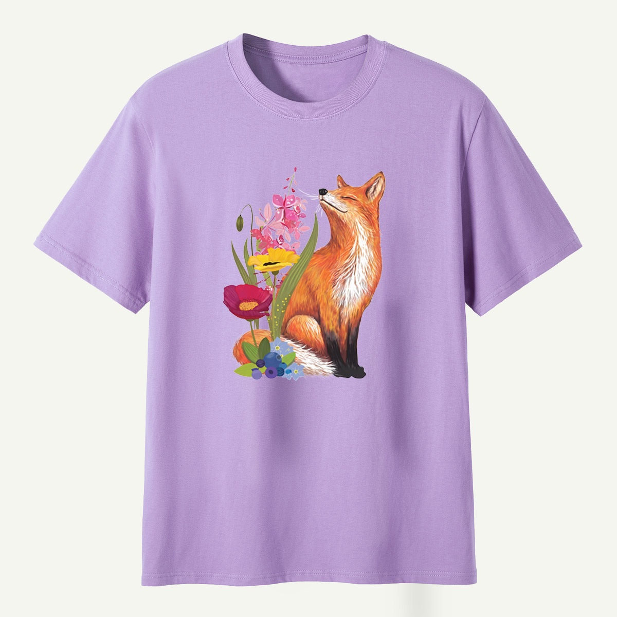 Red Fox Wildflower Blueberry Botanical Garden T-Shirt
