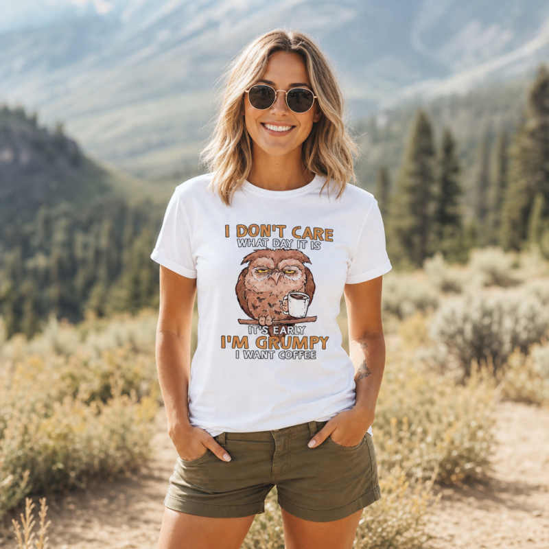 Grumpy Owl I Want Coffee Morning T-Shirt