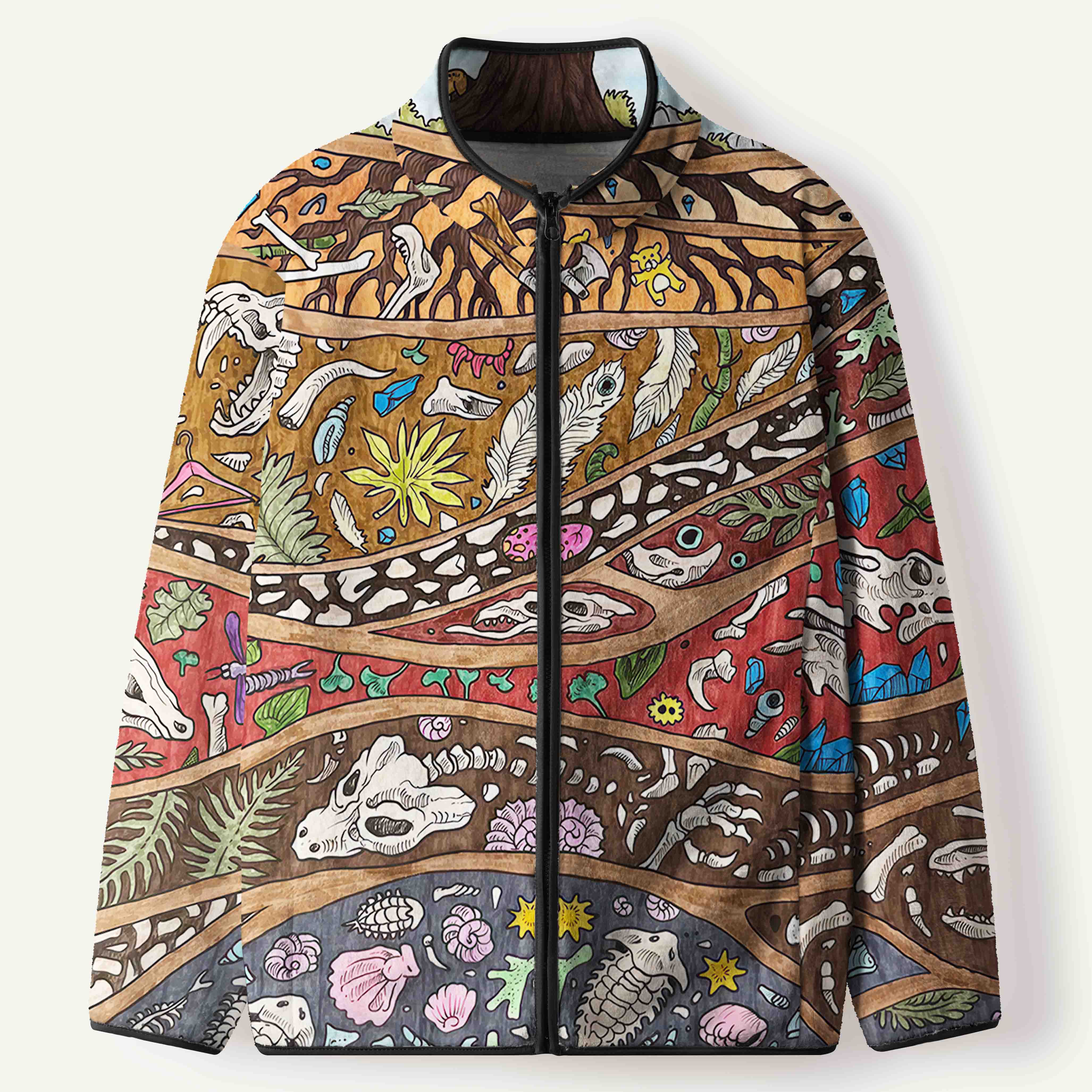 Ancient Fossils Beneath The Earth Men's Flannel Zip Front Cardigan