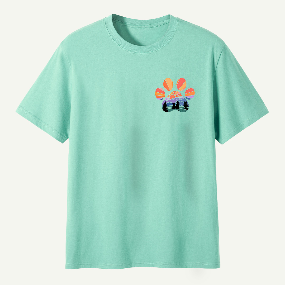 Dog Mountain Sunset Forest Paw Print T-Shirt