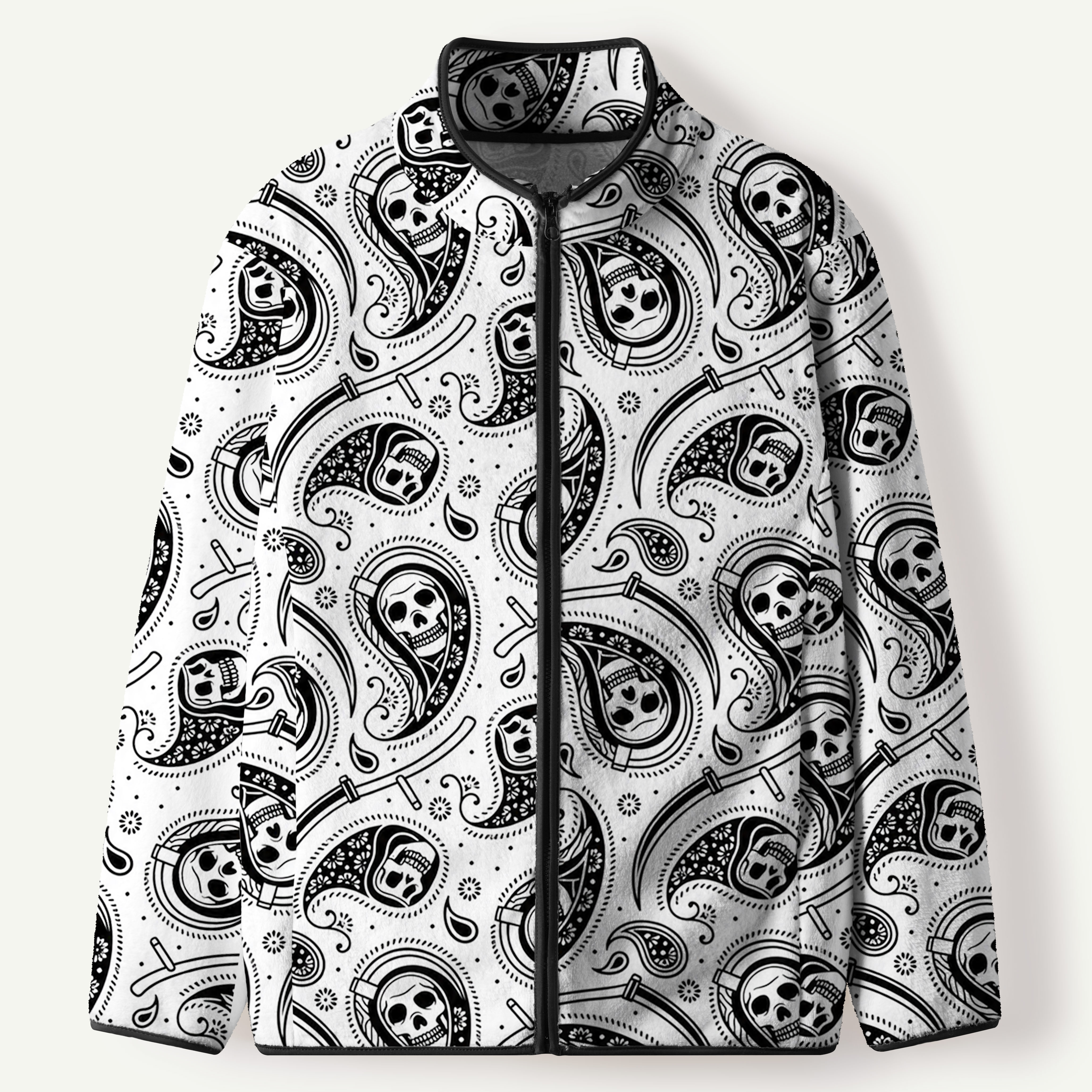 Skull Paisley Pattern Women's Flannel Zip Front Cardigan