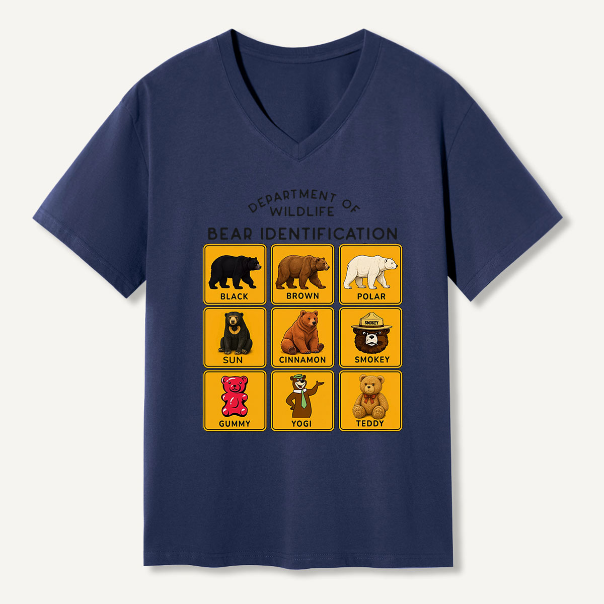Department of Wildlife Bear Identification Grid V-neck T-Shirt