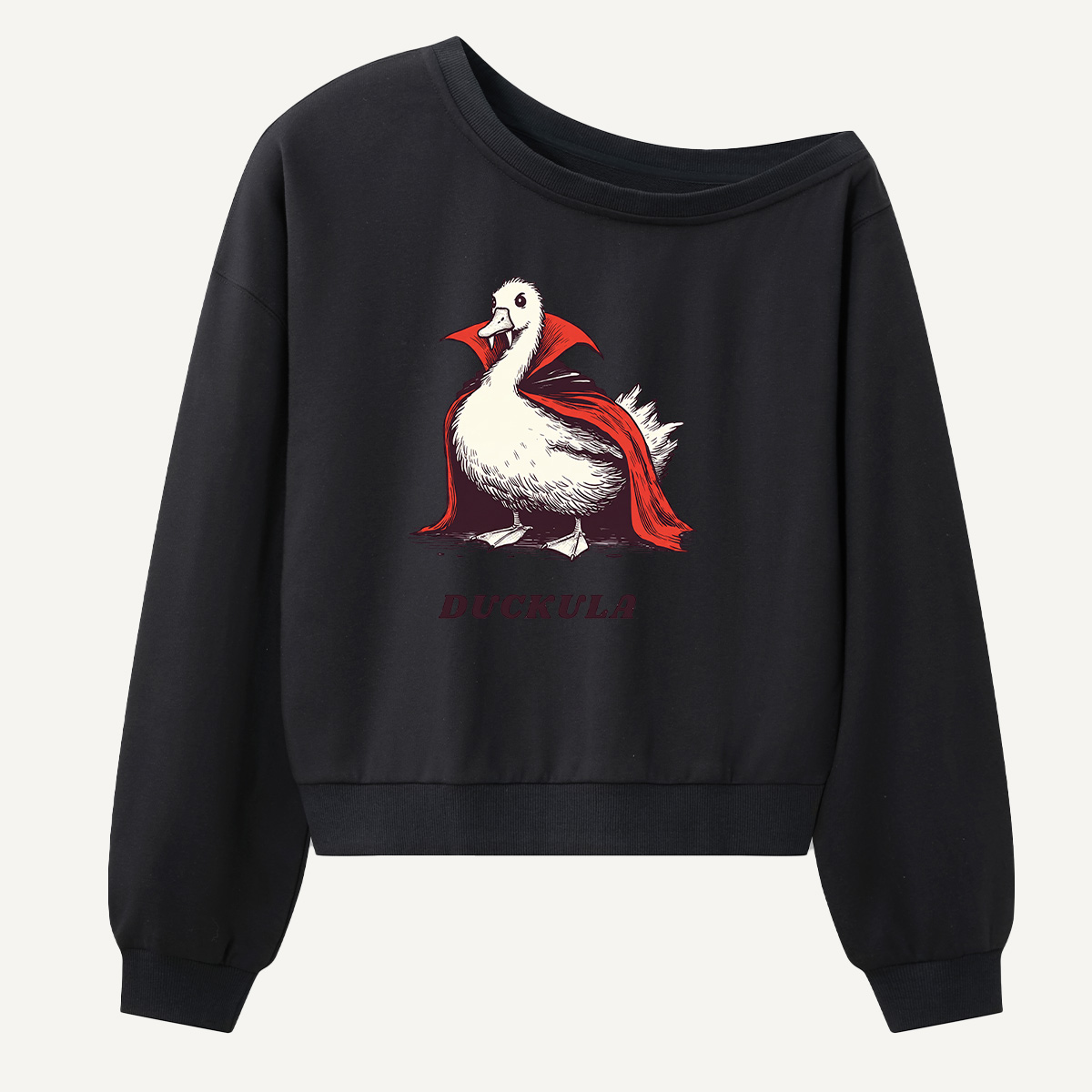 Duckula Gothic Duck Portrait Women Off Shoulder Sweatshirt