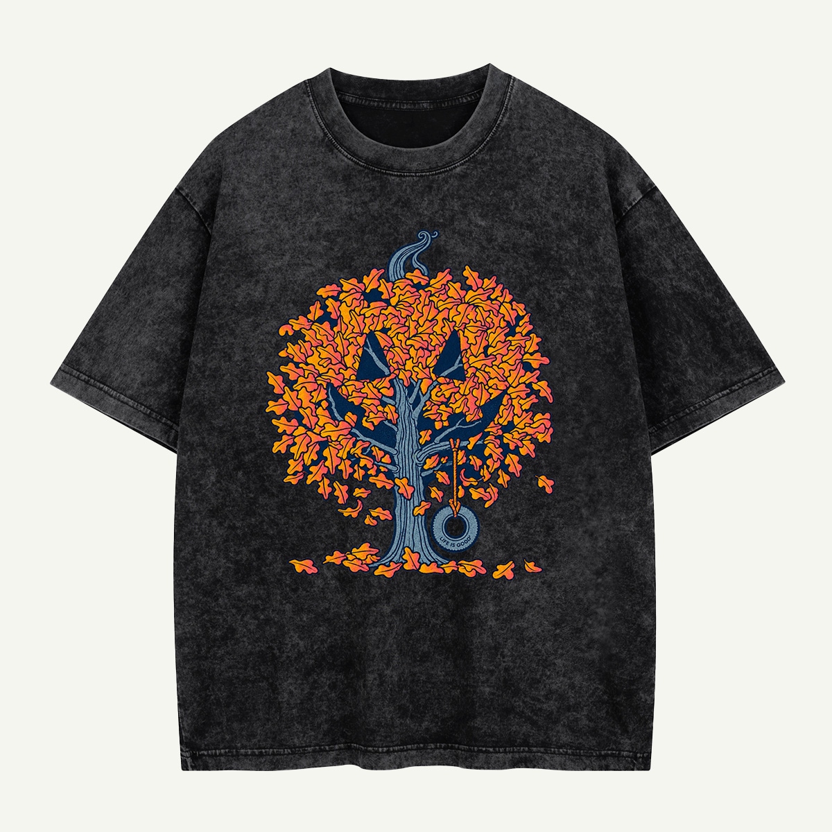 Autumn Leaves Devil Face Forest Illusion Washed T-Shirt