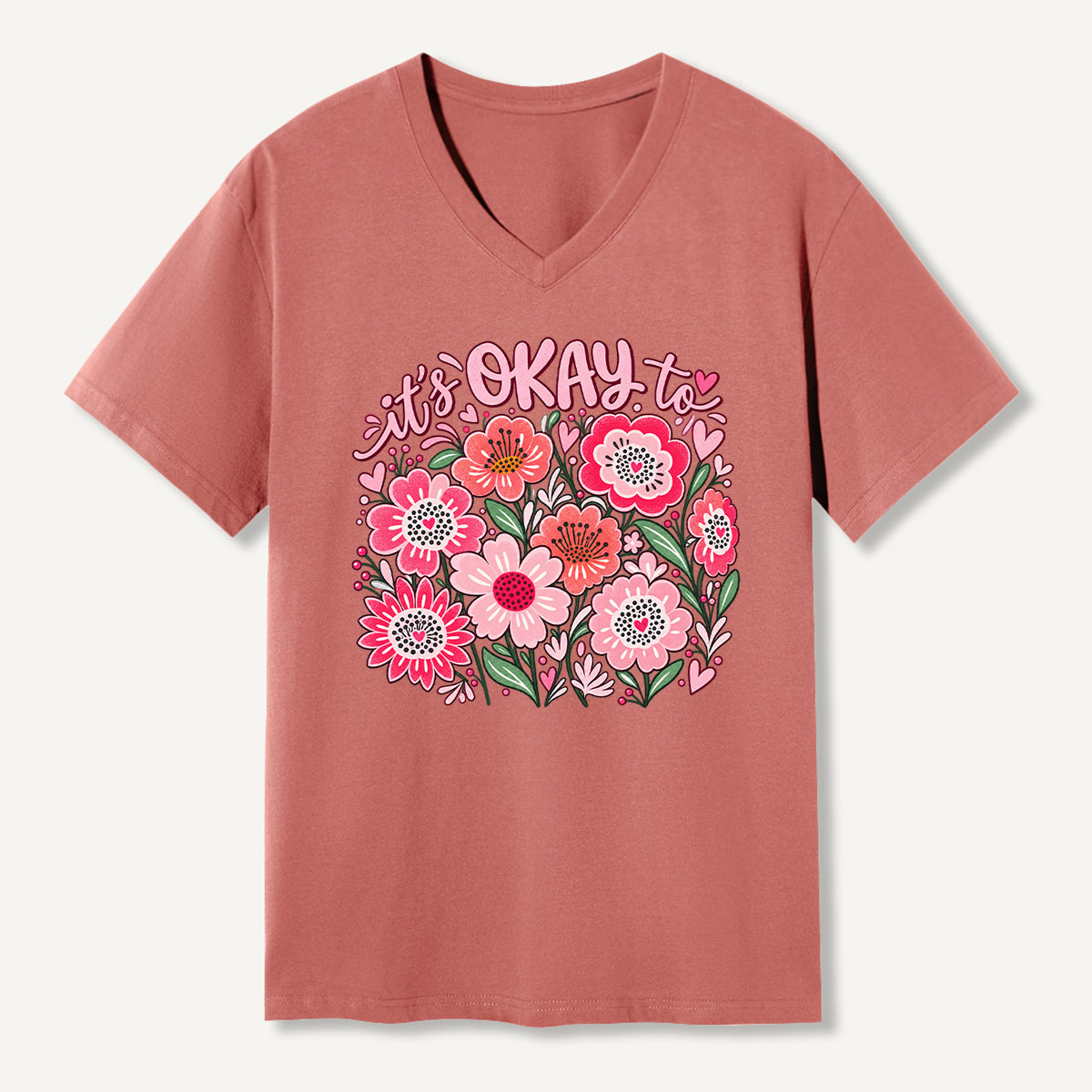 Its Okay To Bloom Floral Garden V-neck T-Shirt