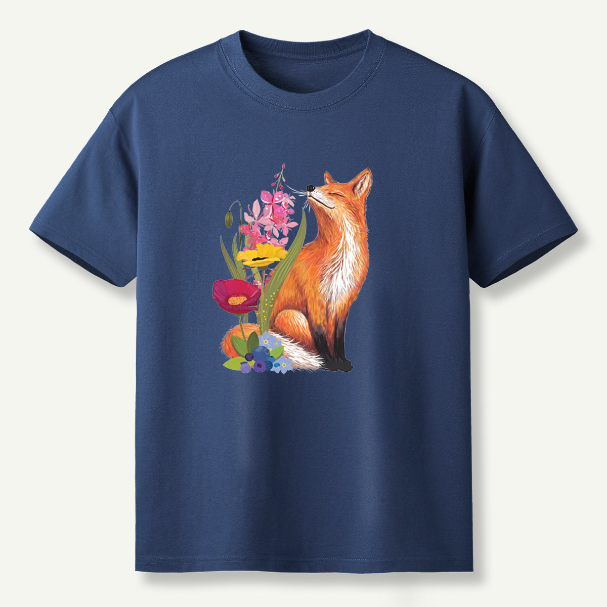 Red Fox Wildflower Blueberry Botanical Garden T-Shirt