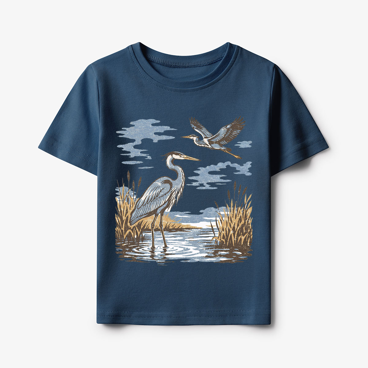 Vintage Heron Wetland Bird Nature Kids T-Shirt