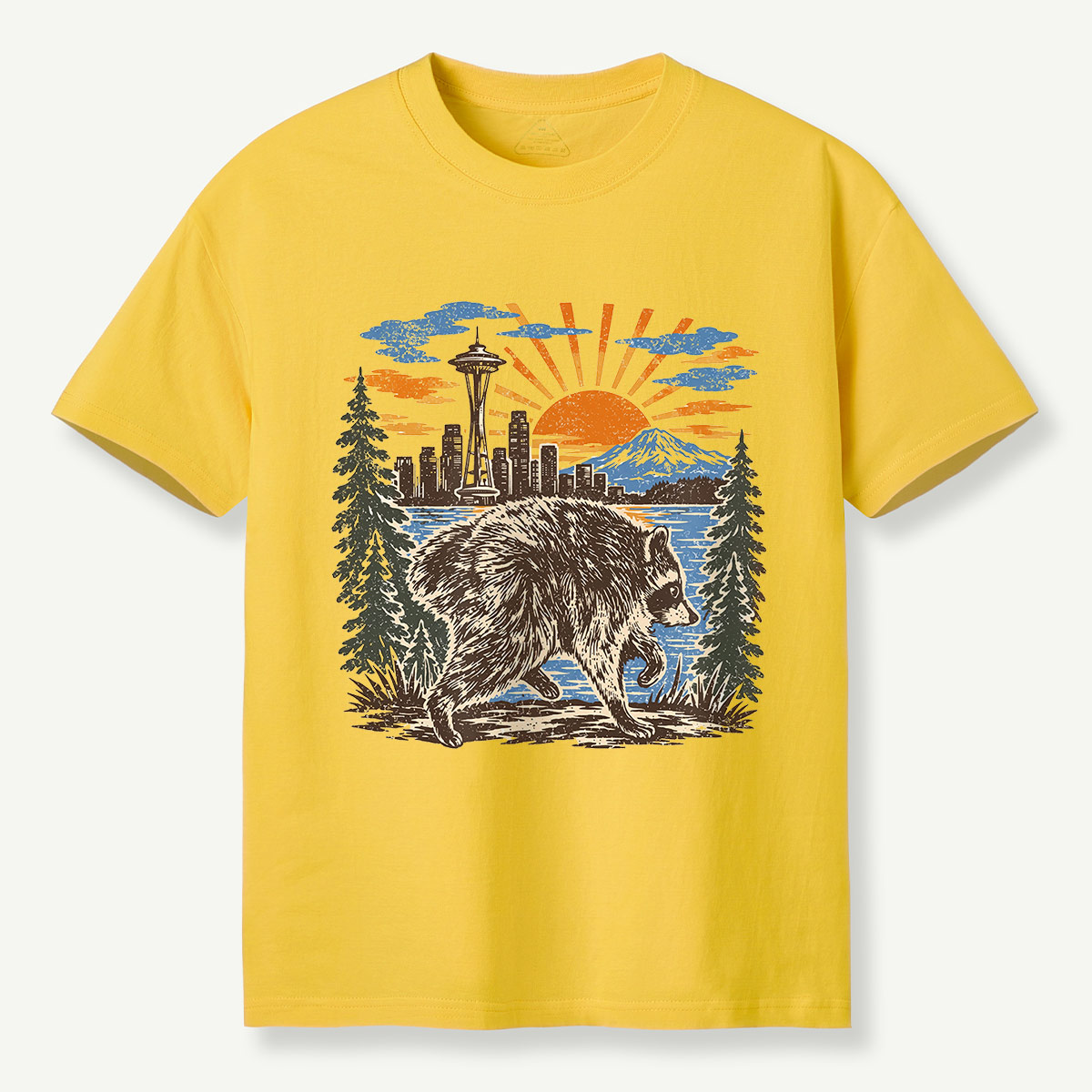Jimothy Seattle Skyline Sunset Raccoon T-Shirt