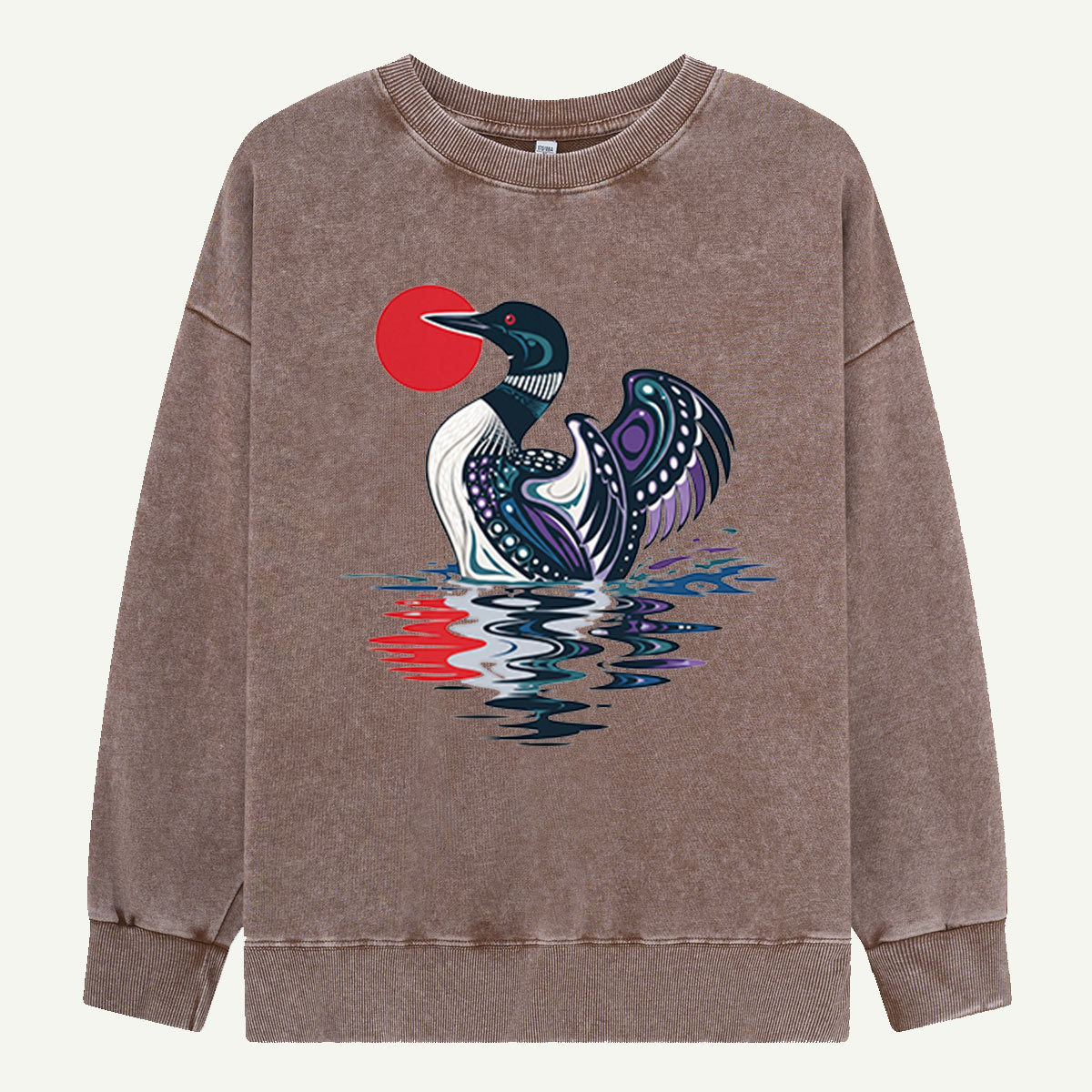 Loon Beneath the Red Sun Washed Sweatshirts