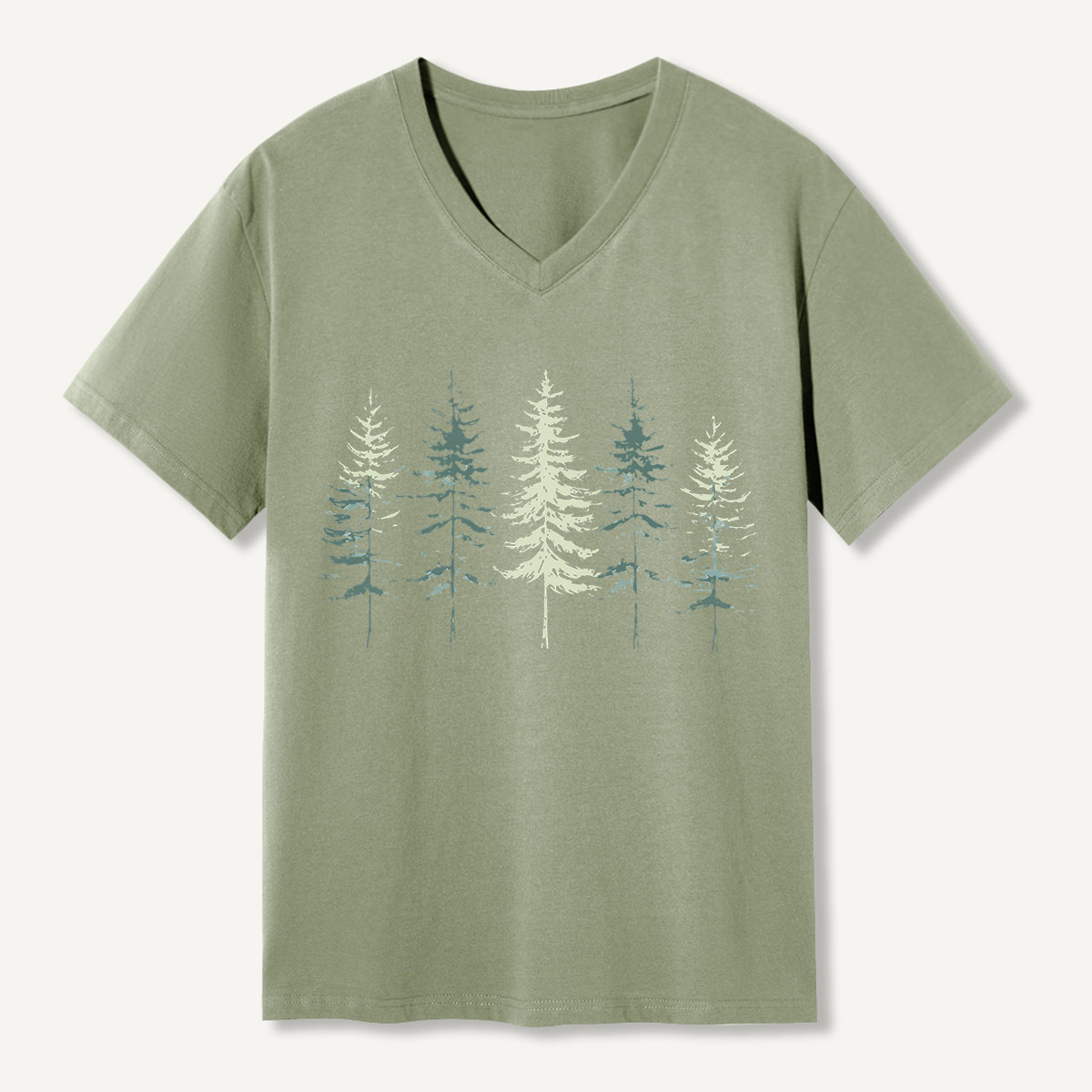 Minimal Pine Forest Silhouette V-neck T-Shirt