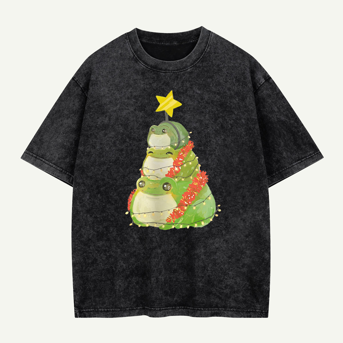 Frogs Around the Christmas Tree Washed T-Shirt