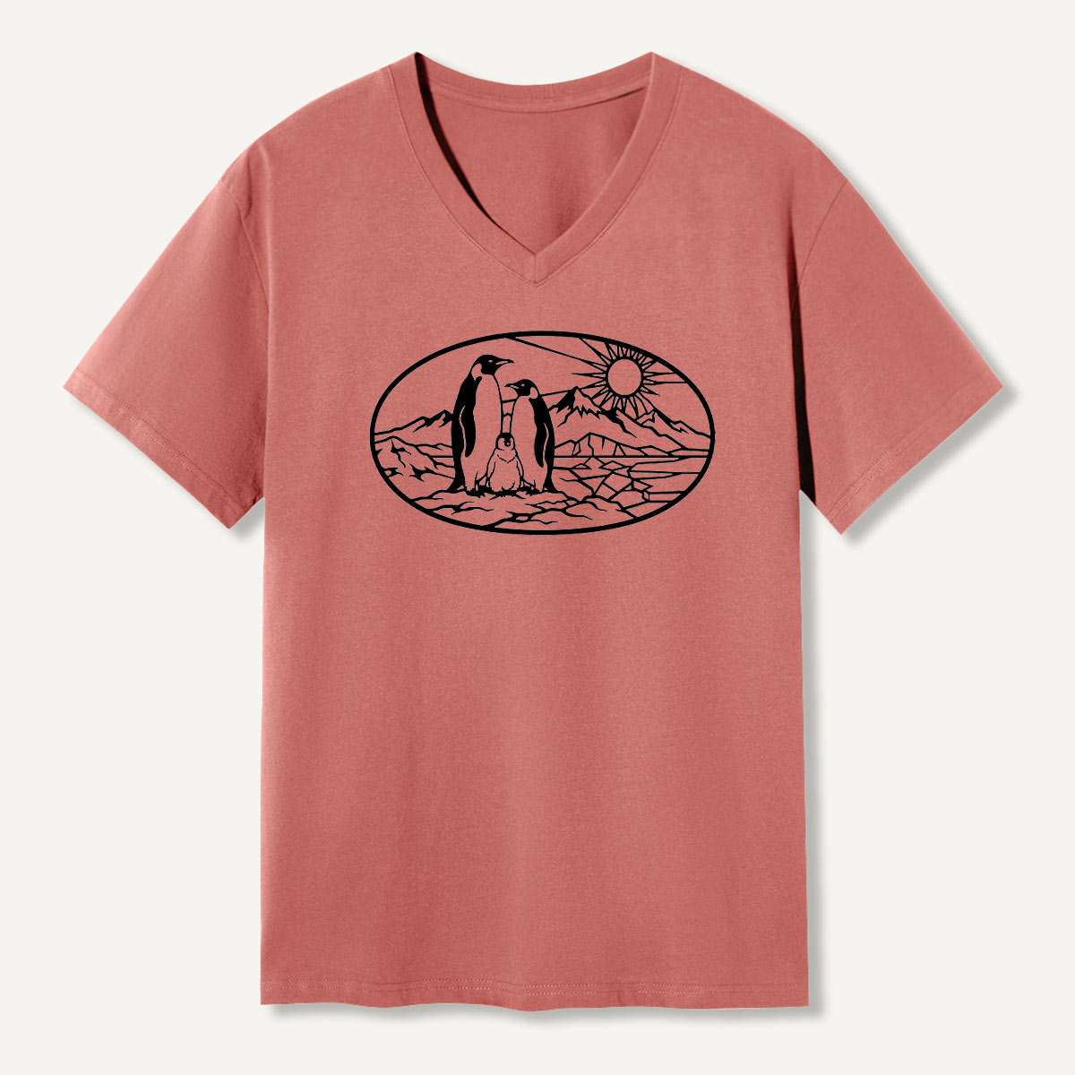 Penguin Family Arctic Landscape V-neck T-Shirt