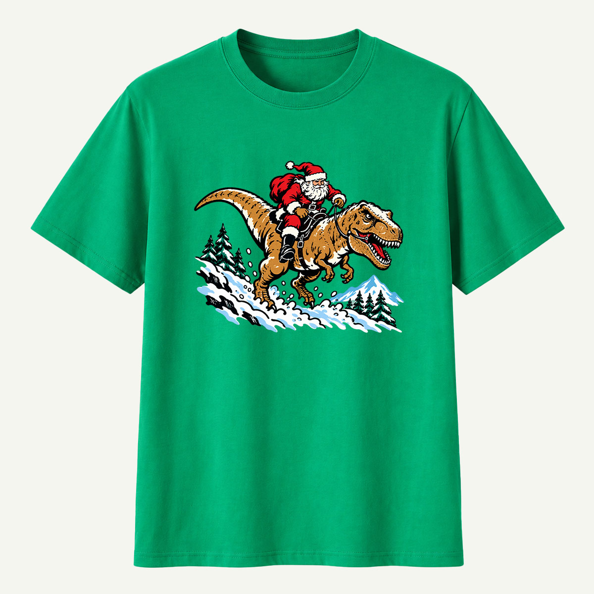 Santa Riding T Rex Through The Snow T-Shirt