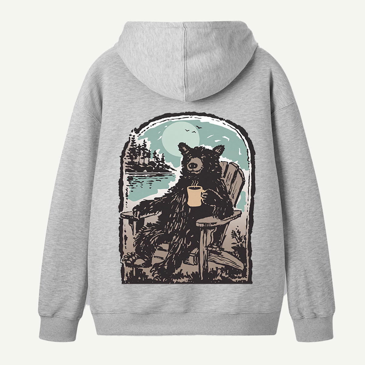 Relaxing Black Bear by the Lake Back Printed Hoodie
