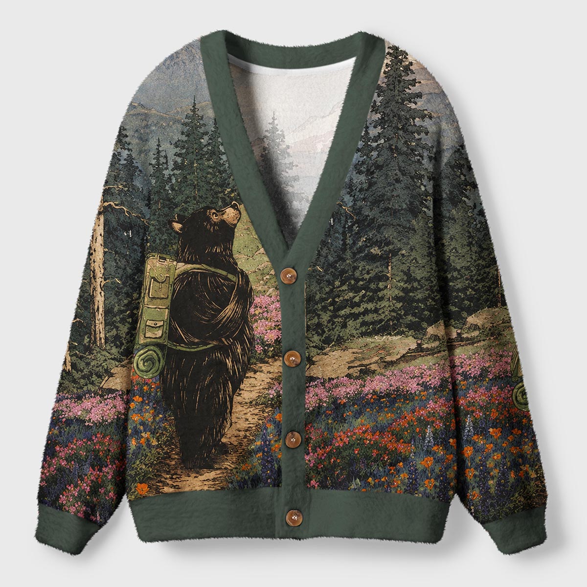 Bear Wilderness Adventure Ugly Cardigan Sweaters