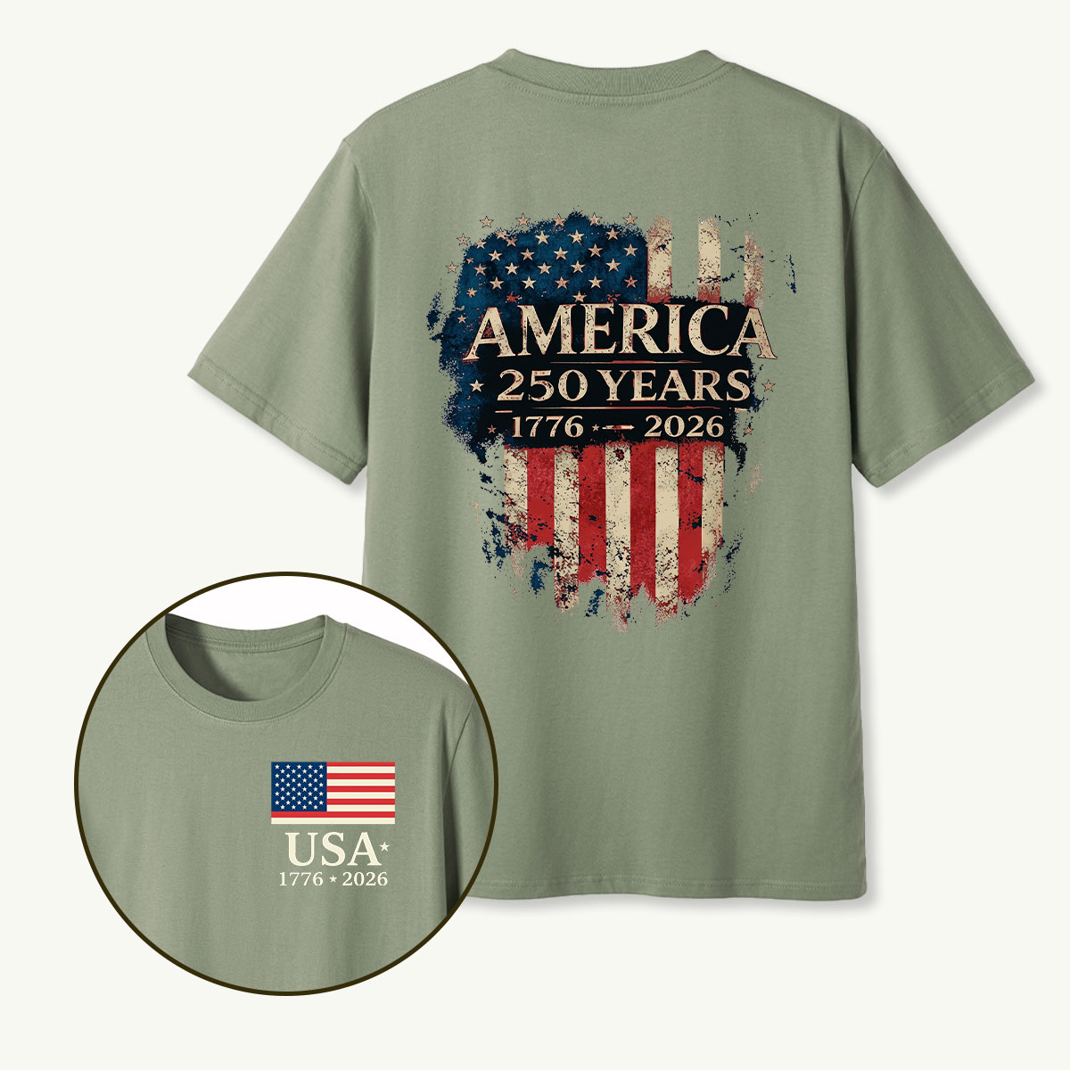 America 250 Years 1776‑2026 Distressed Flag Shield T‑Shirt