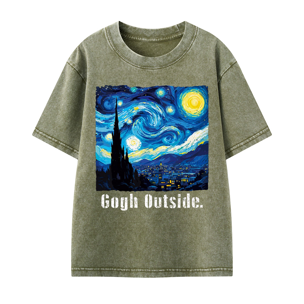 Swirl Night Sky Gogh Outside Kids Washed T-Shirt