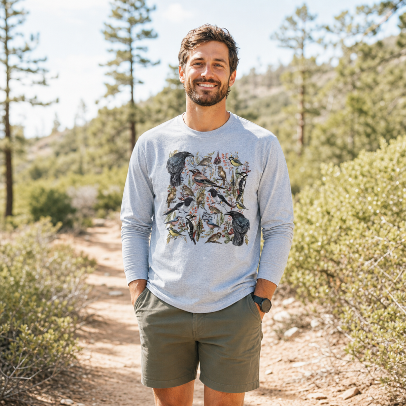 Vintage Wild Birds Botanical Long Sleeve T-Shirt