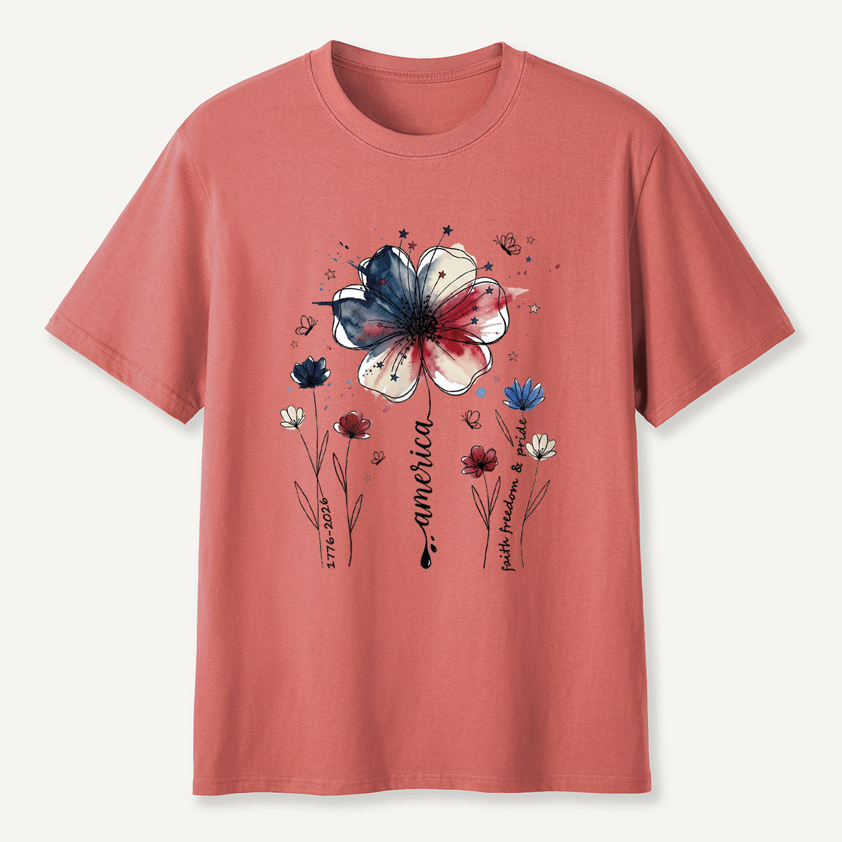 America 1776‑2026 Floral Independence Day T-Shirt