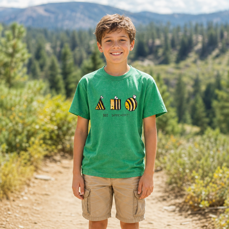 Bee Different Cute Bumblebee Kids Washed T-Shirt