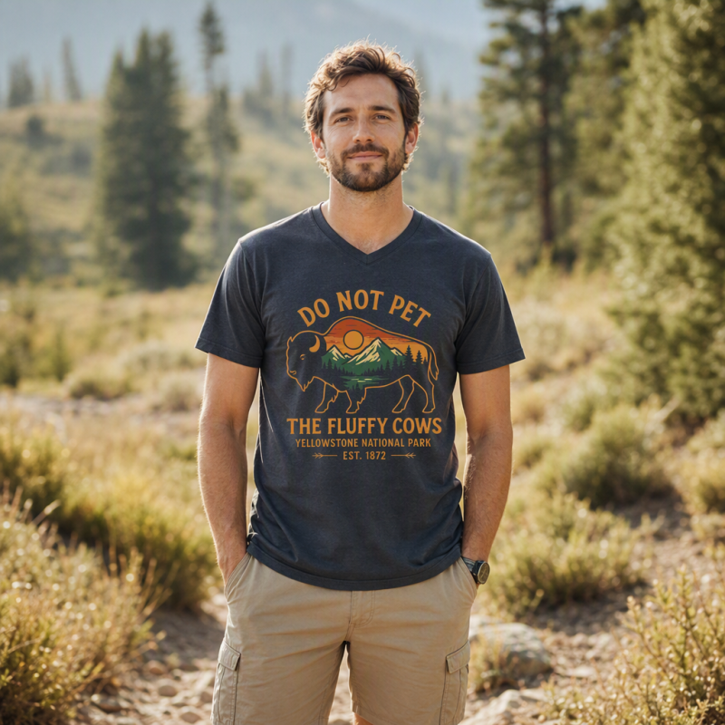 Do Not Pet The Fluffy Cows Buffalo Yellowstone National V-neck T-Shirt