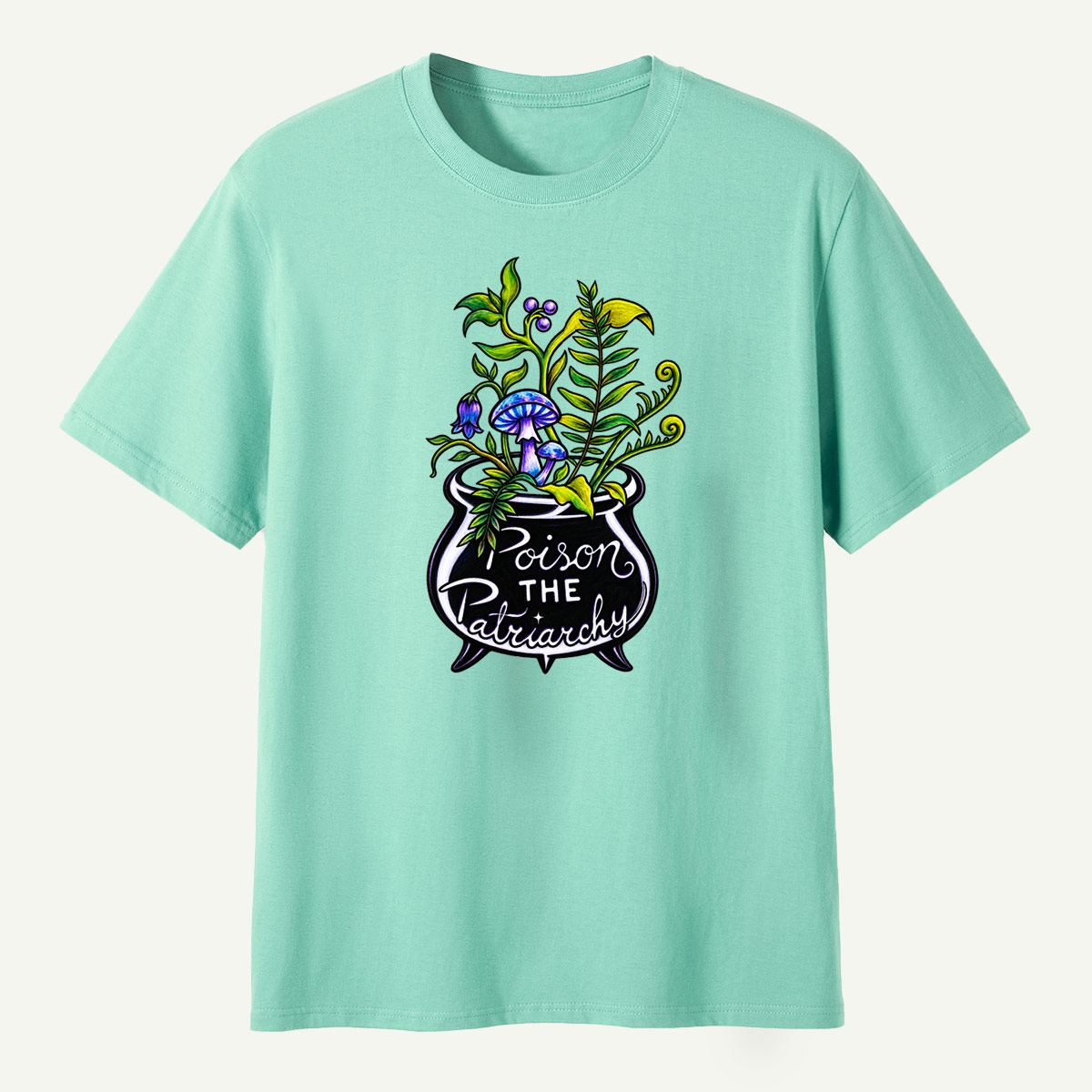 Poison The Patriarchy Mushroom Cauldron Botanical Potion T-Shirt