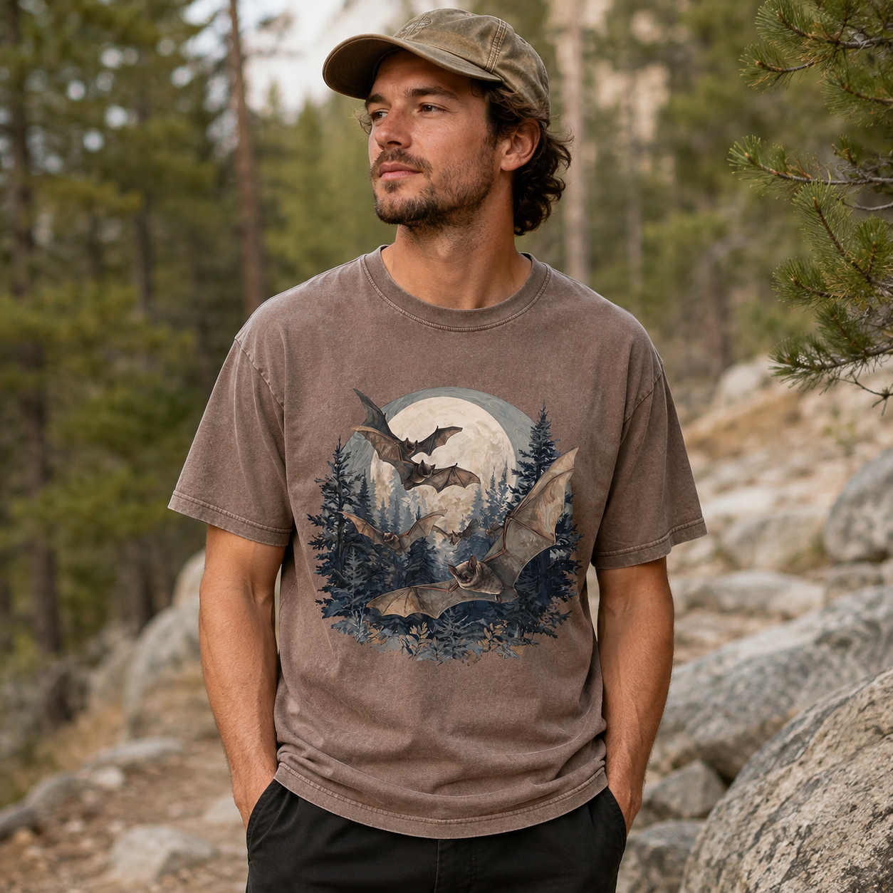 Moonrise Over the Bat Pines Washed T-Shirt
