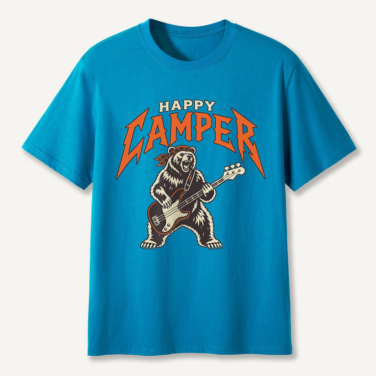 Happy Camper Rock Bear Bass Guitar T-Shirt