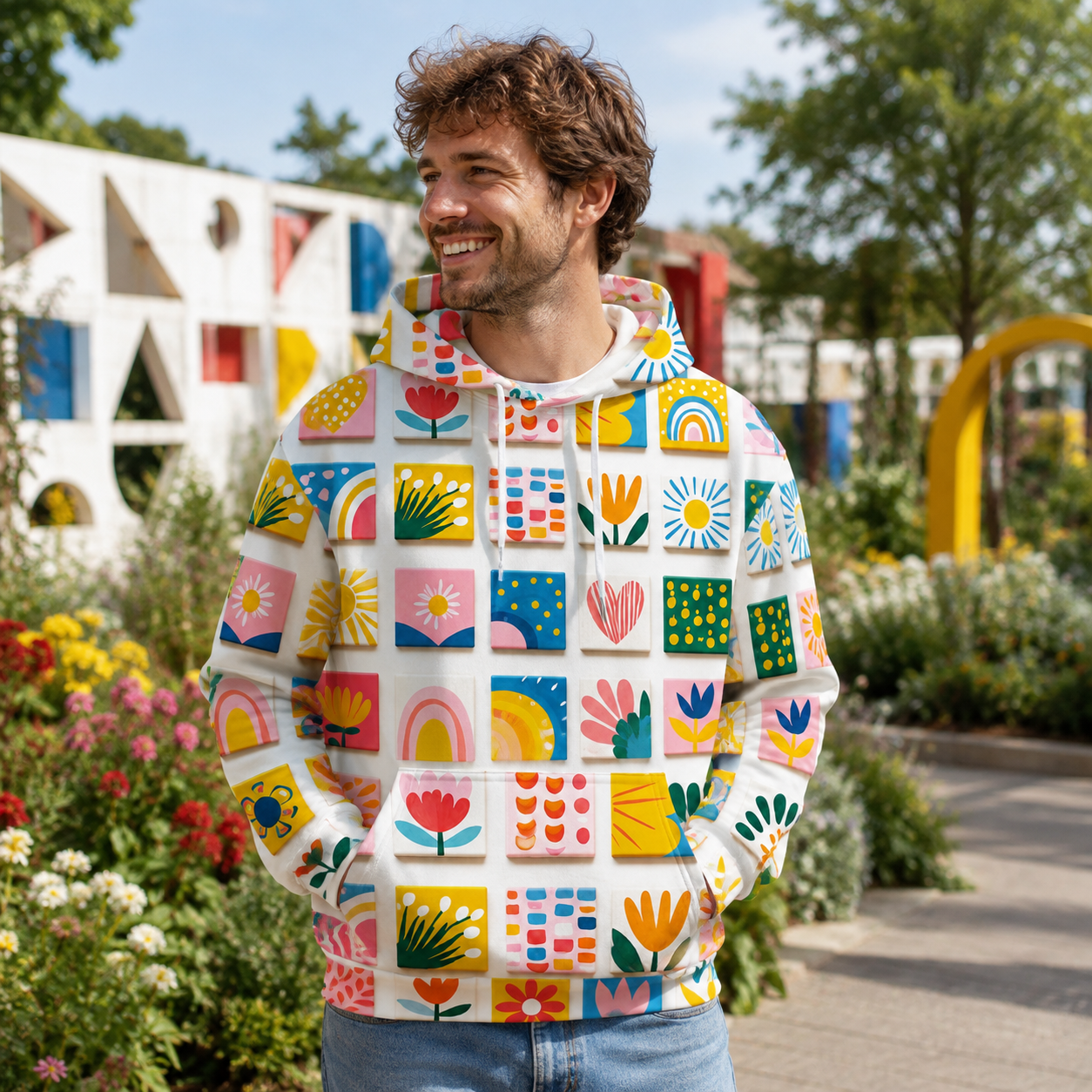 Colorful Floral Tile Folk Pattern All-over Printed Hoodie