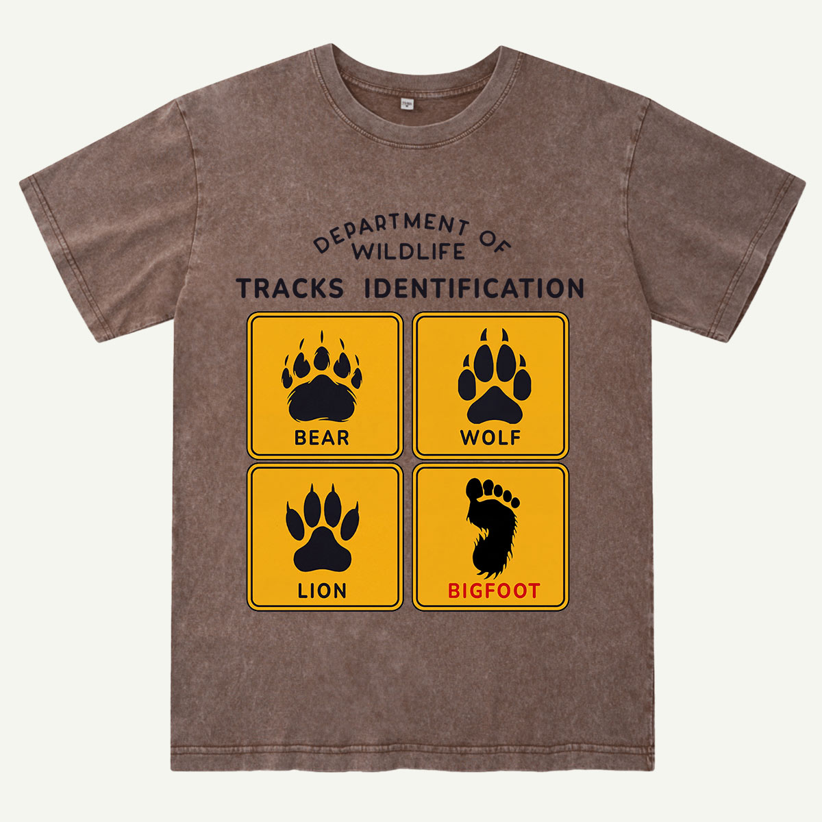  Department of Wildlife Tracks Identification Bear Wolf Lion Cryptids Washed T-Shirt