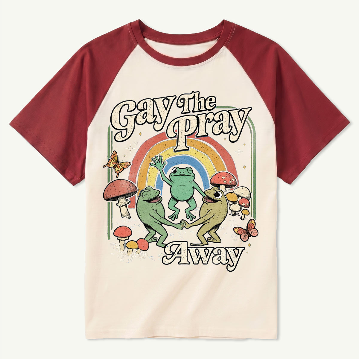 Frogs Rainbow Mushroom Raglan T-Shirt