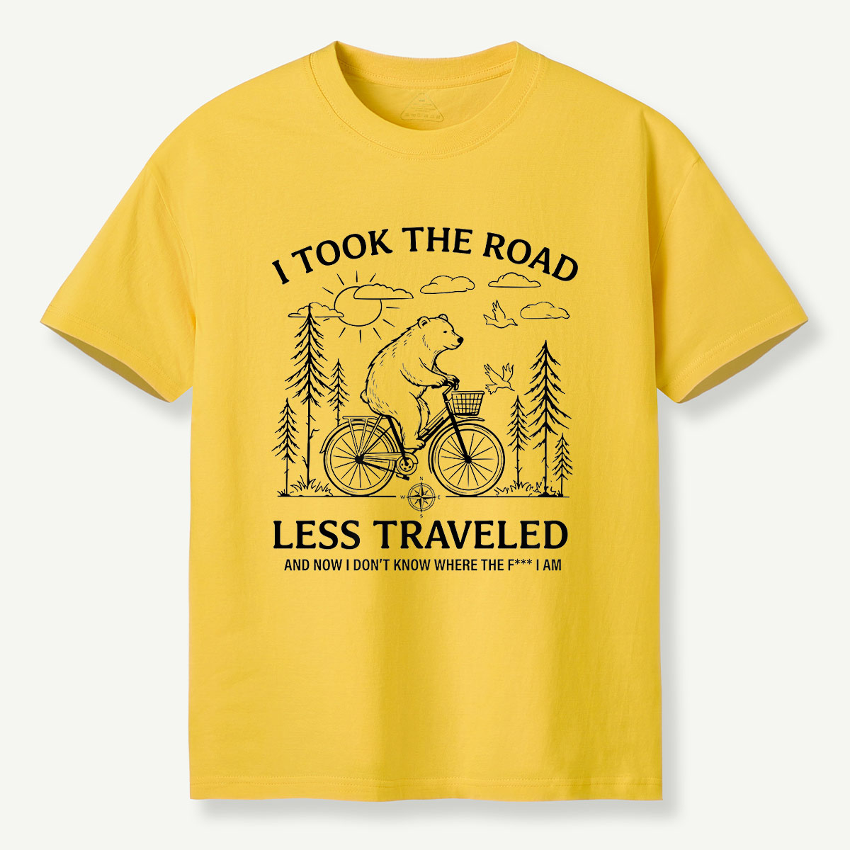 Bear Road Less Traveled Cycling Humor T-Shirt