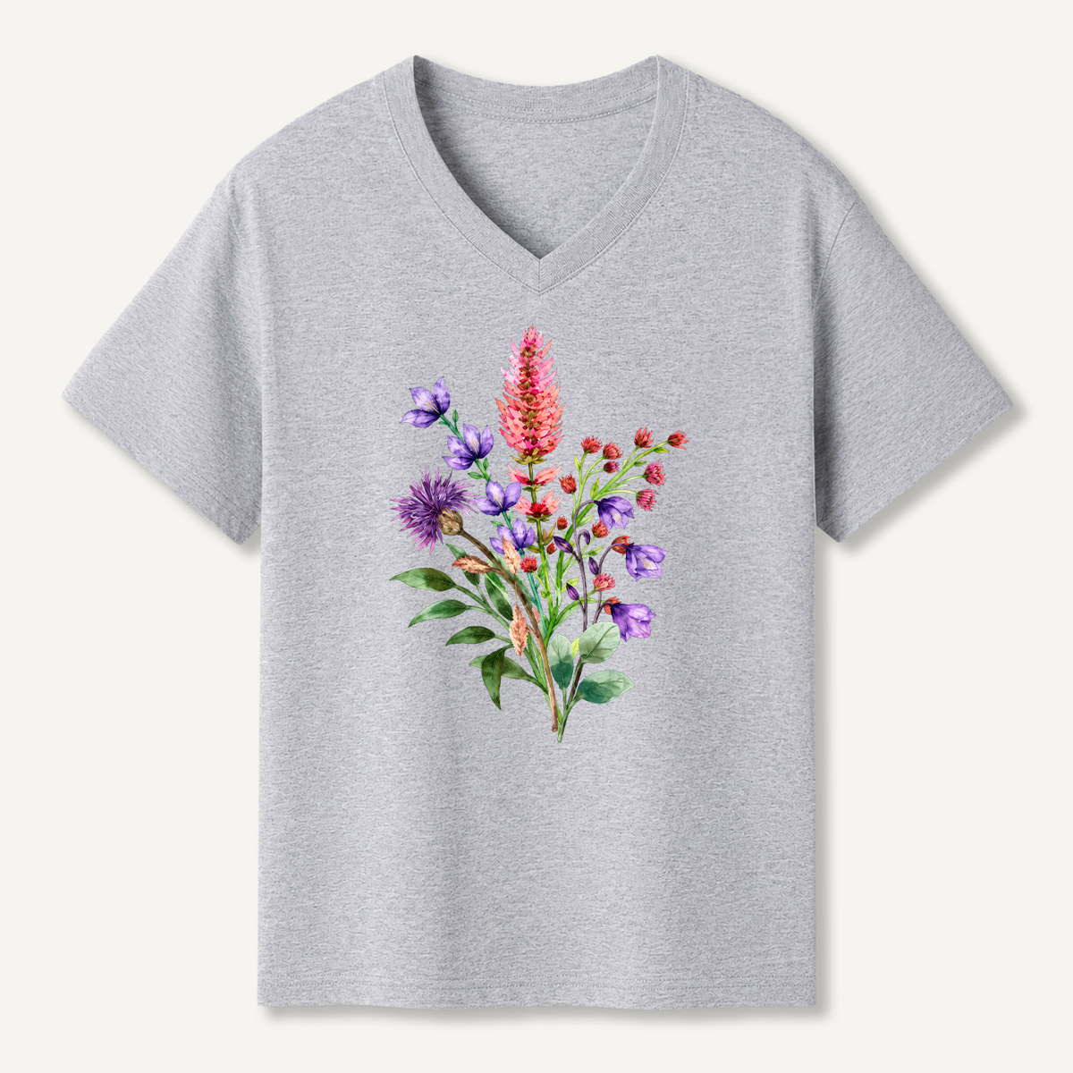 Wildflower Watercolor Bouquet V-neck T-Shirt