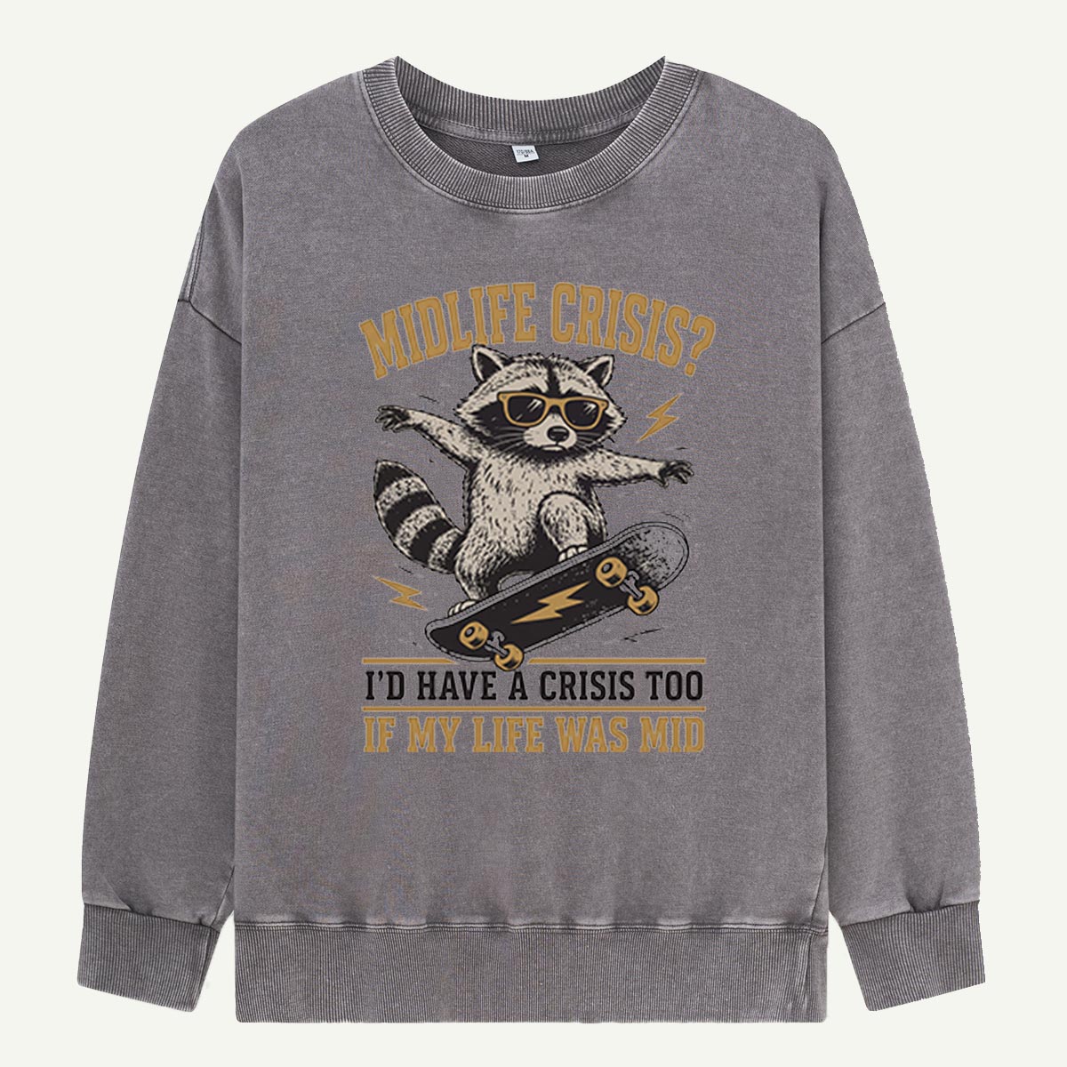 Raccoon Midlife Crisis Ride Washed Sweatshirts