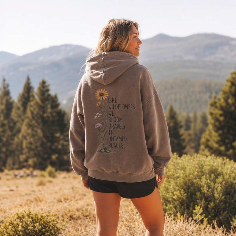 Wildflowers Untamed Places Quote Washed Hoodie