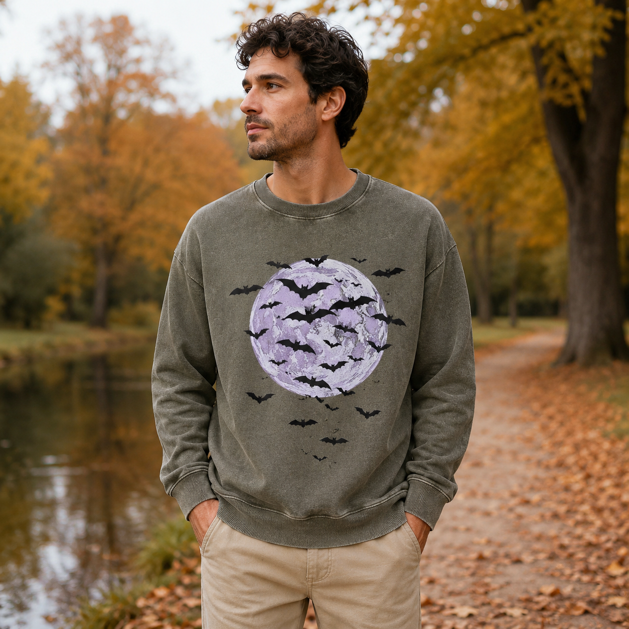 Bats Around Full Moon Washed Sweatshirts
