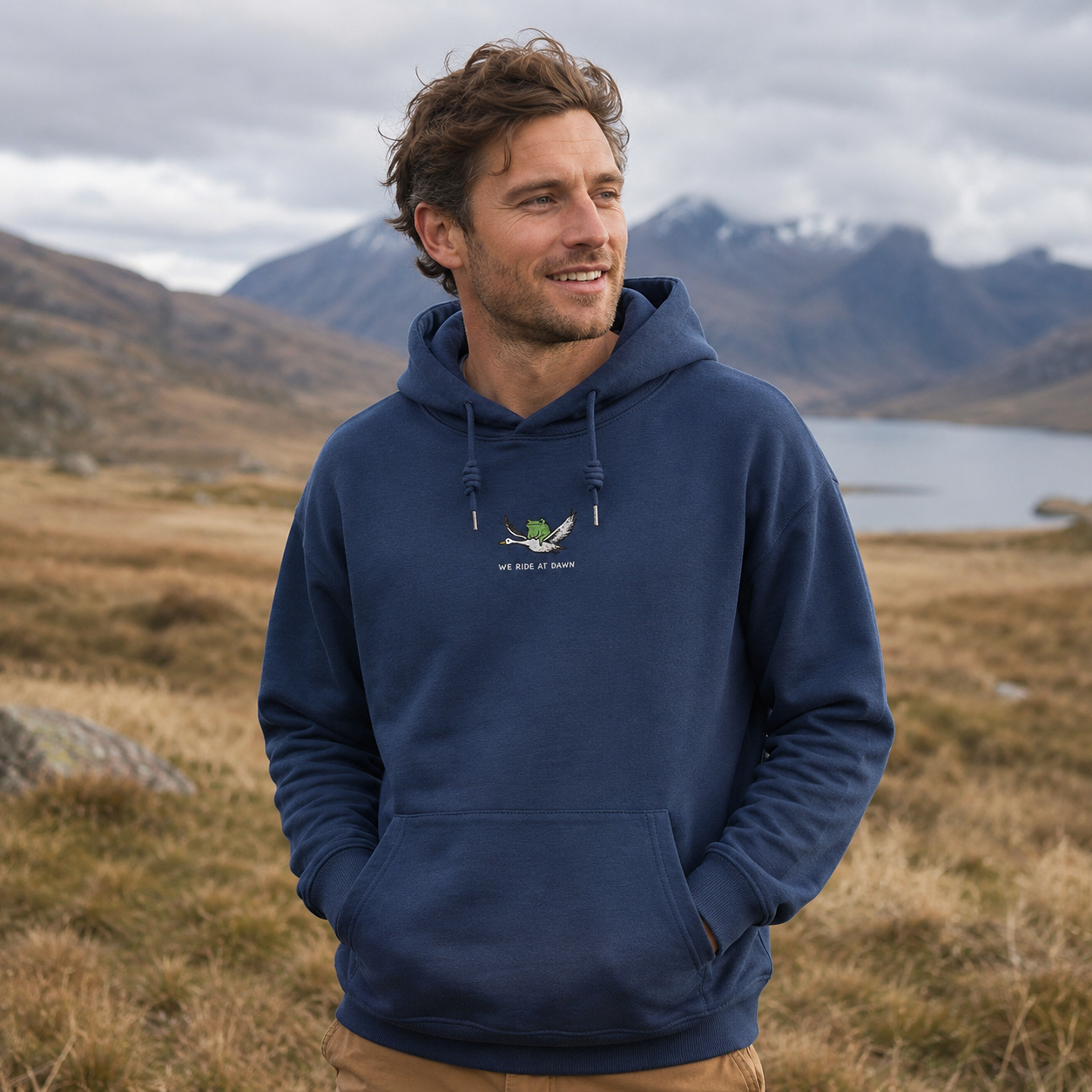 Crane and Frog Nature Duo Embroidered Hoodie