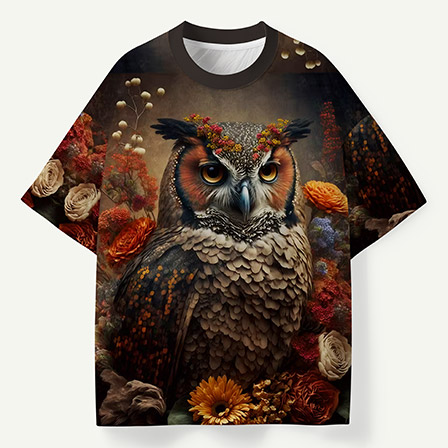 Floral Crown Owl Dark Garden Portrait Premium Pure Cotton Tee