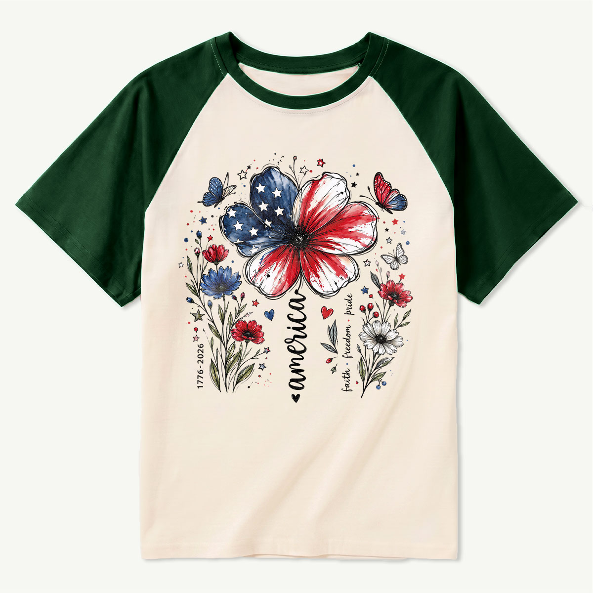 USA 250th Anniversary Floral Raglan T-Shirt