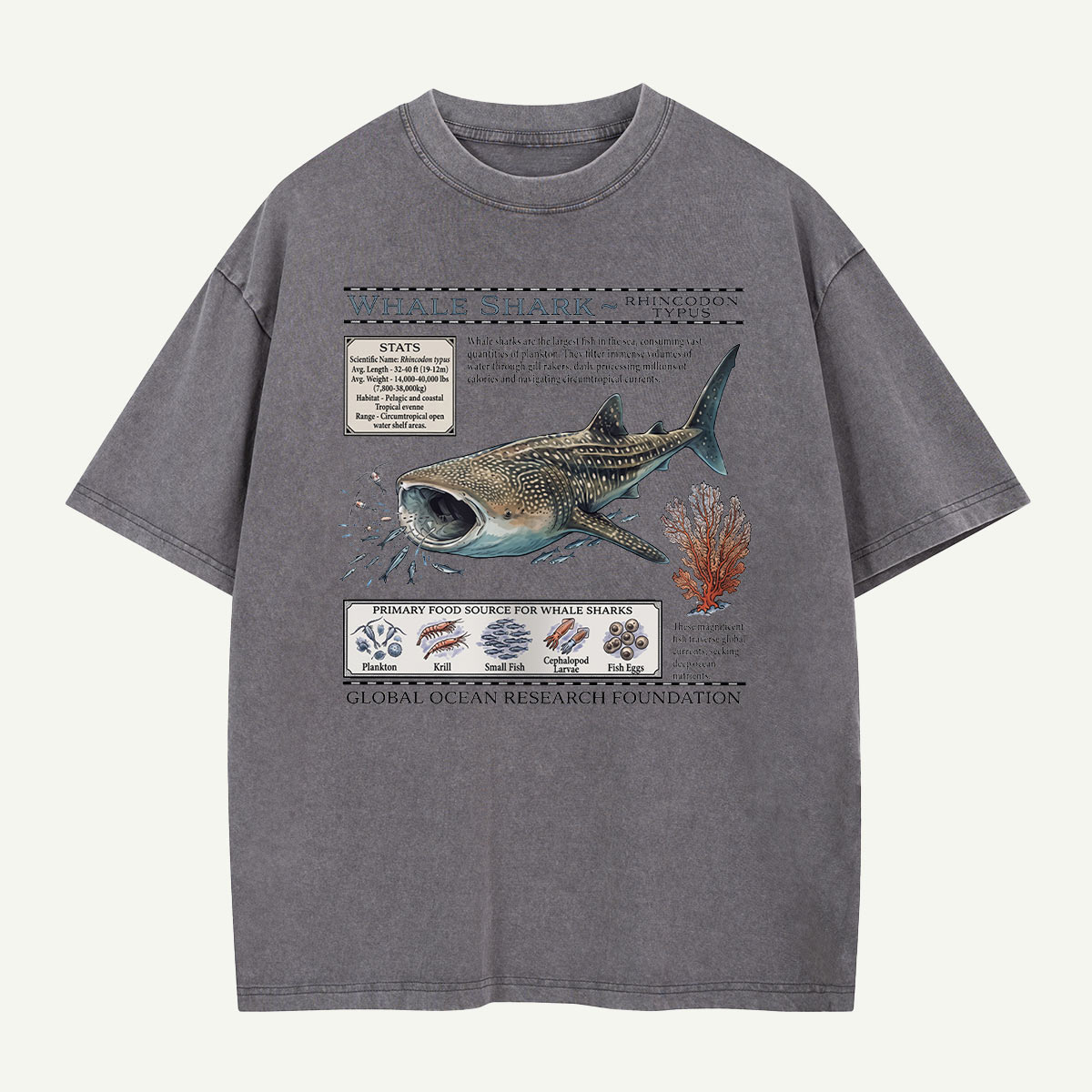 Whale Shark Ocean Field Guide Washed T-Shirt