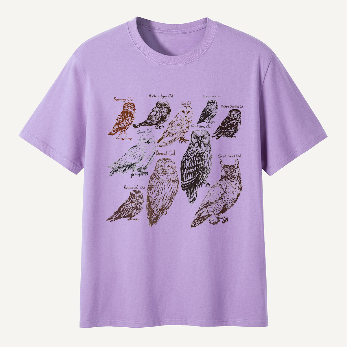 Illustrated Owl Species Nature T-Shirt