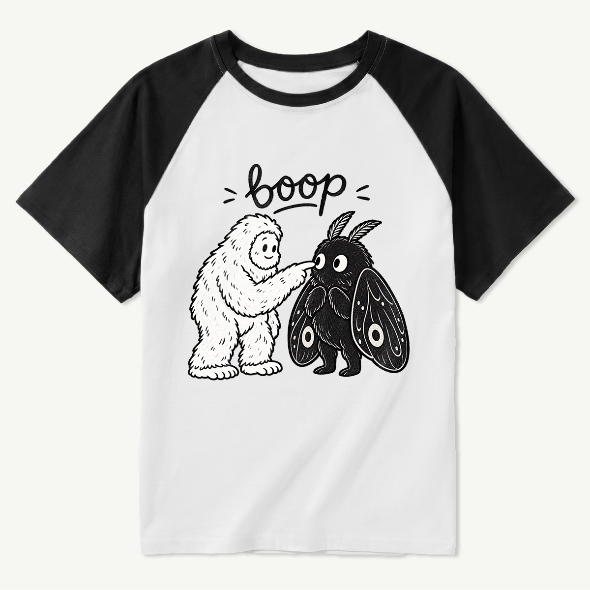 Boop Bigfoot And Mothman Cute Encounter Raglan T-Shirt