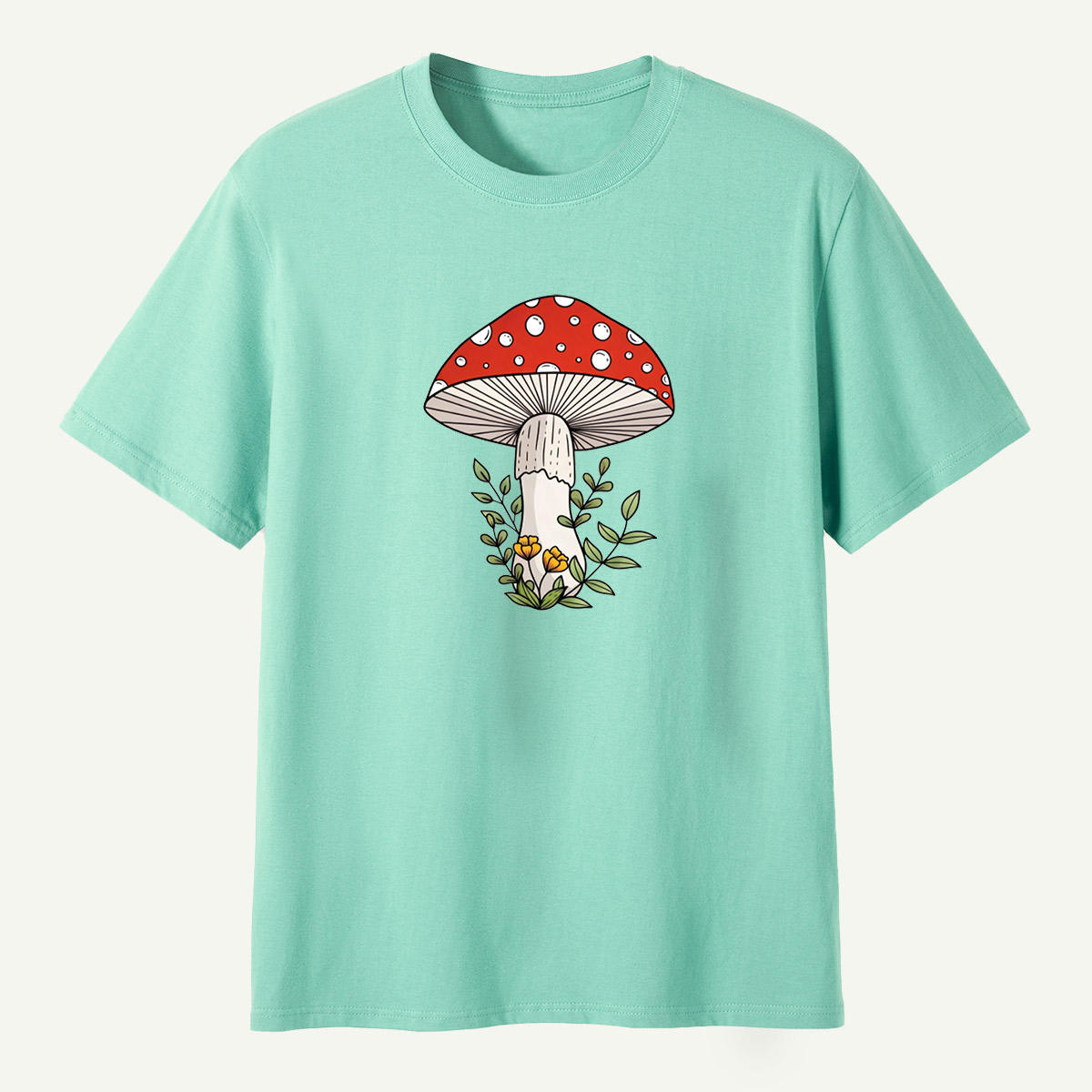 Red Amanita Mushroom Wildflower Botanical Illustration T-Shirt
