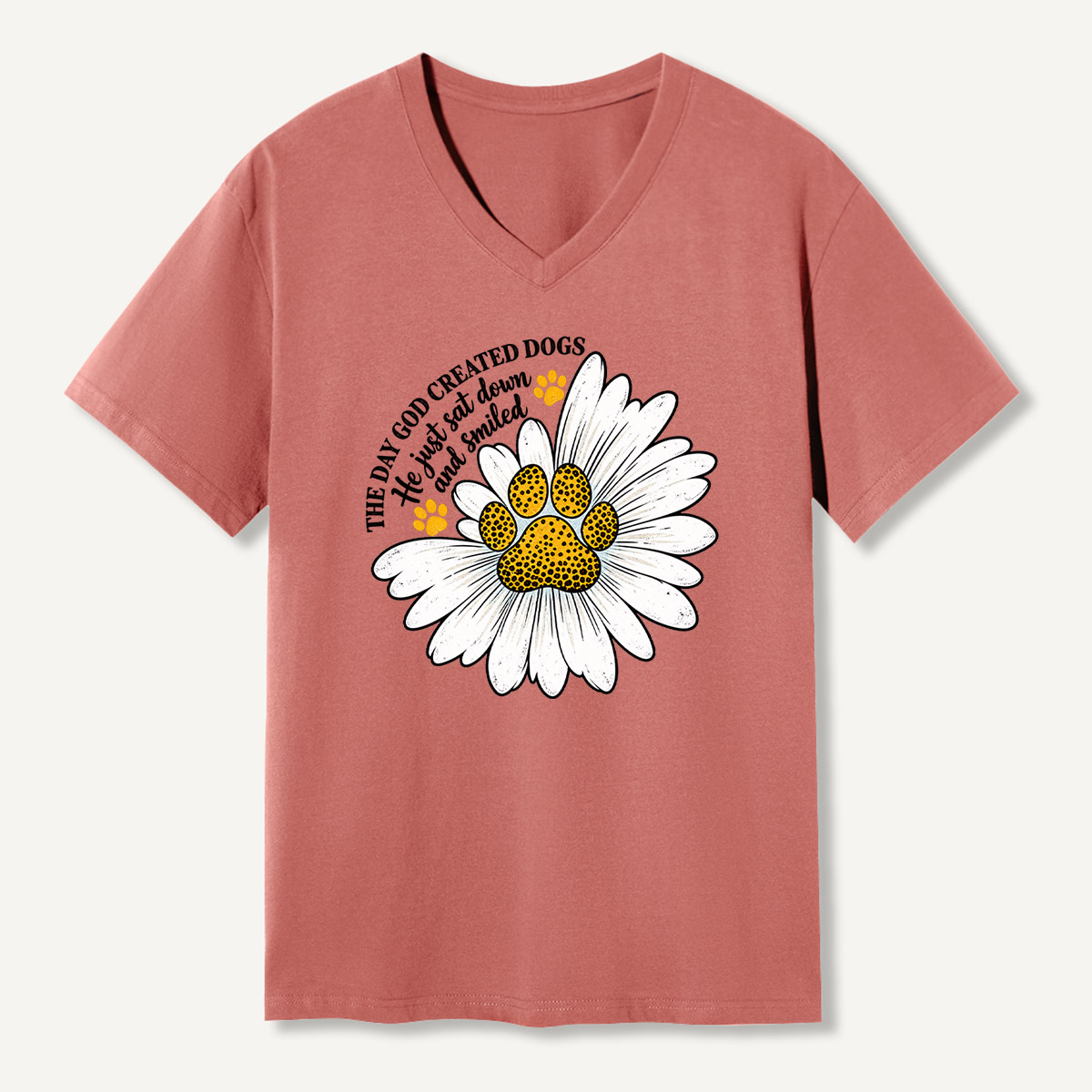 The Day God Created Dogs He Just Sat Down And Smiled Daisy V-neck T-Shirt