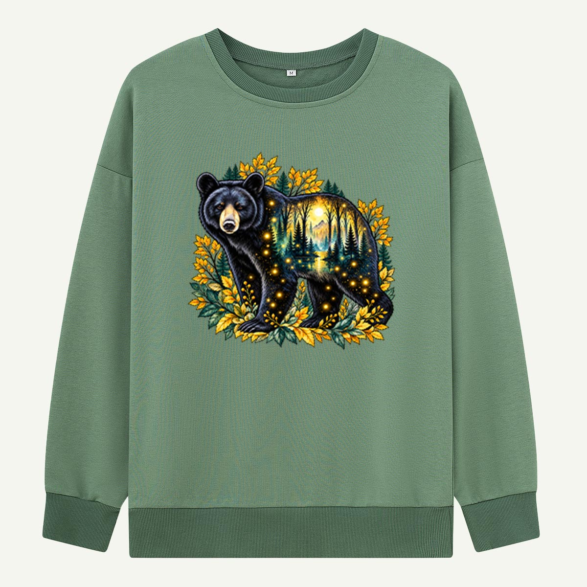 Black Bear Forest Night Nature Fusion Sweatshirts
