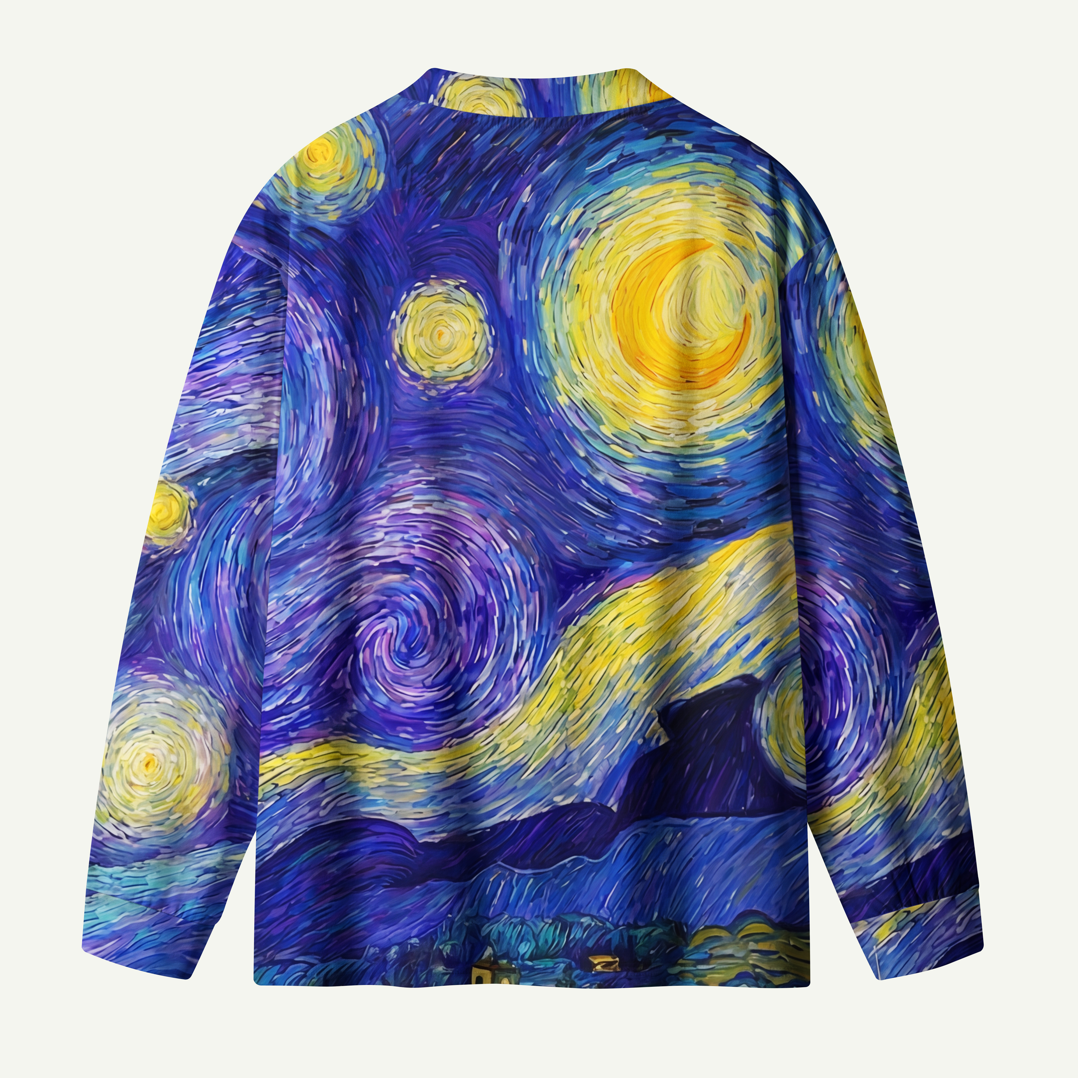Swirling Night Sky Village Landscape Premium Eco Long Sleeves