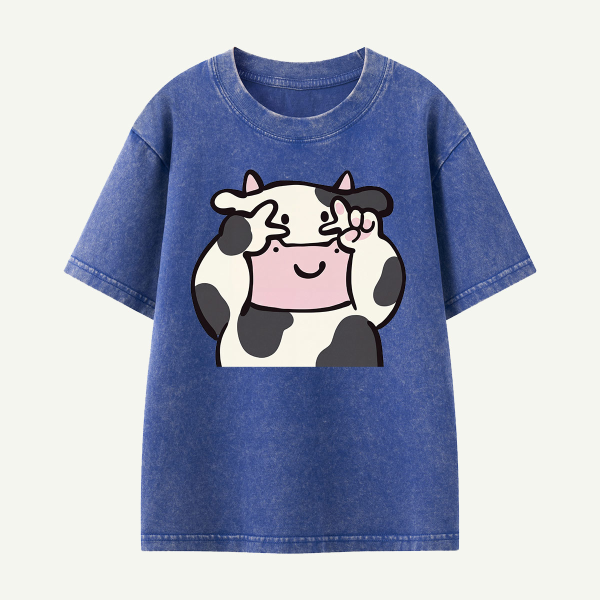 Peekaboo Cow Cute Cartoon Kids Washed T-Shirt