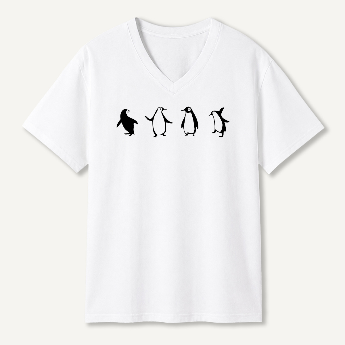 Penguin Waddle Silhouette Parade V-neck T-Shirt