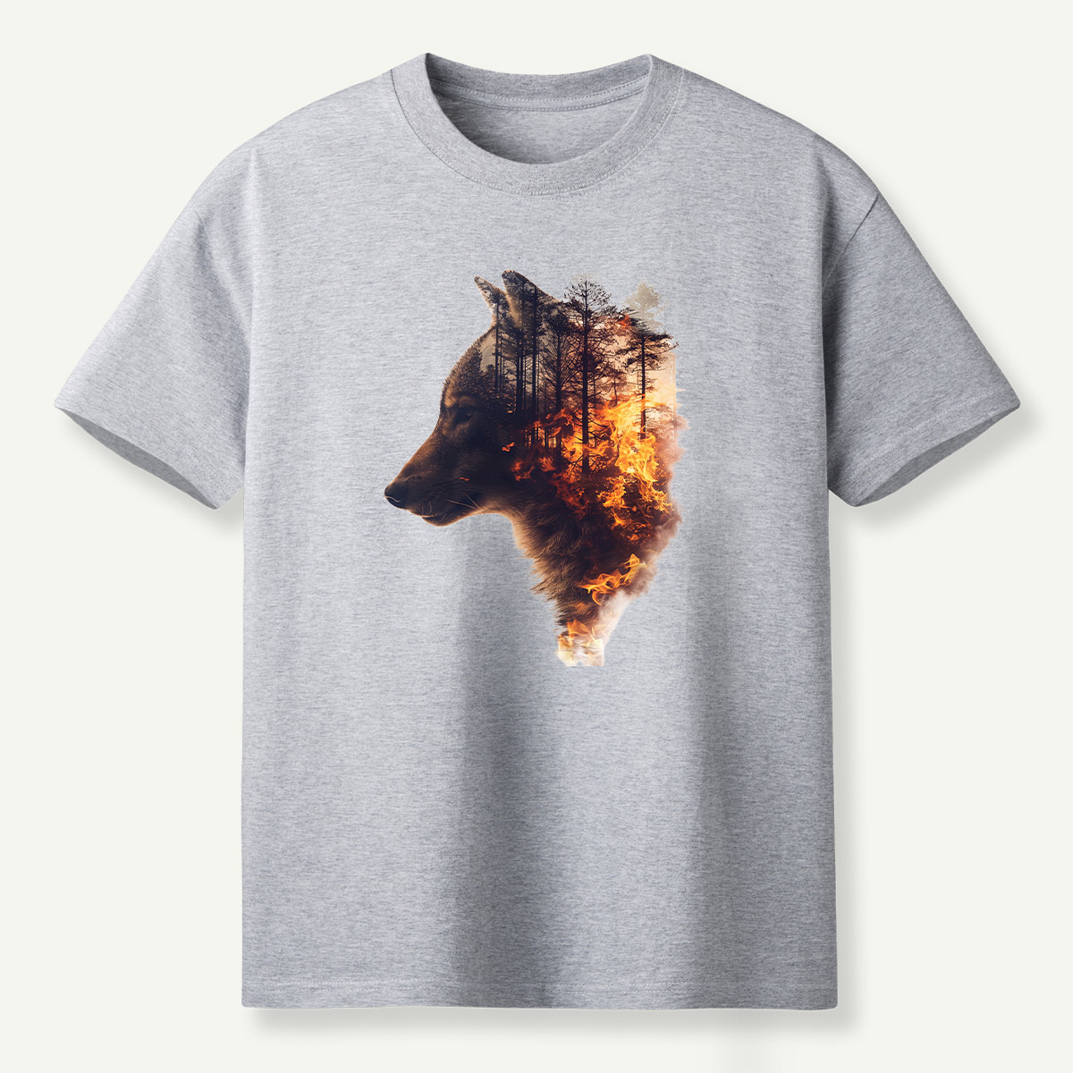 Wolf Forest Fire Double Exposure T-Shirt