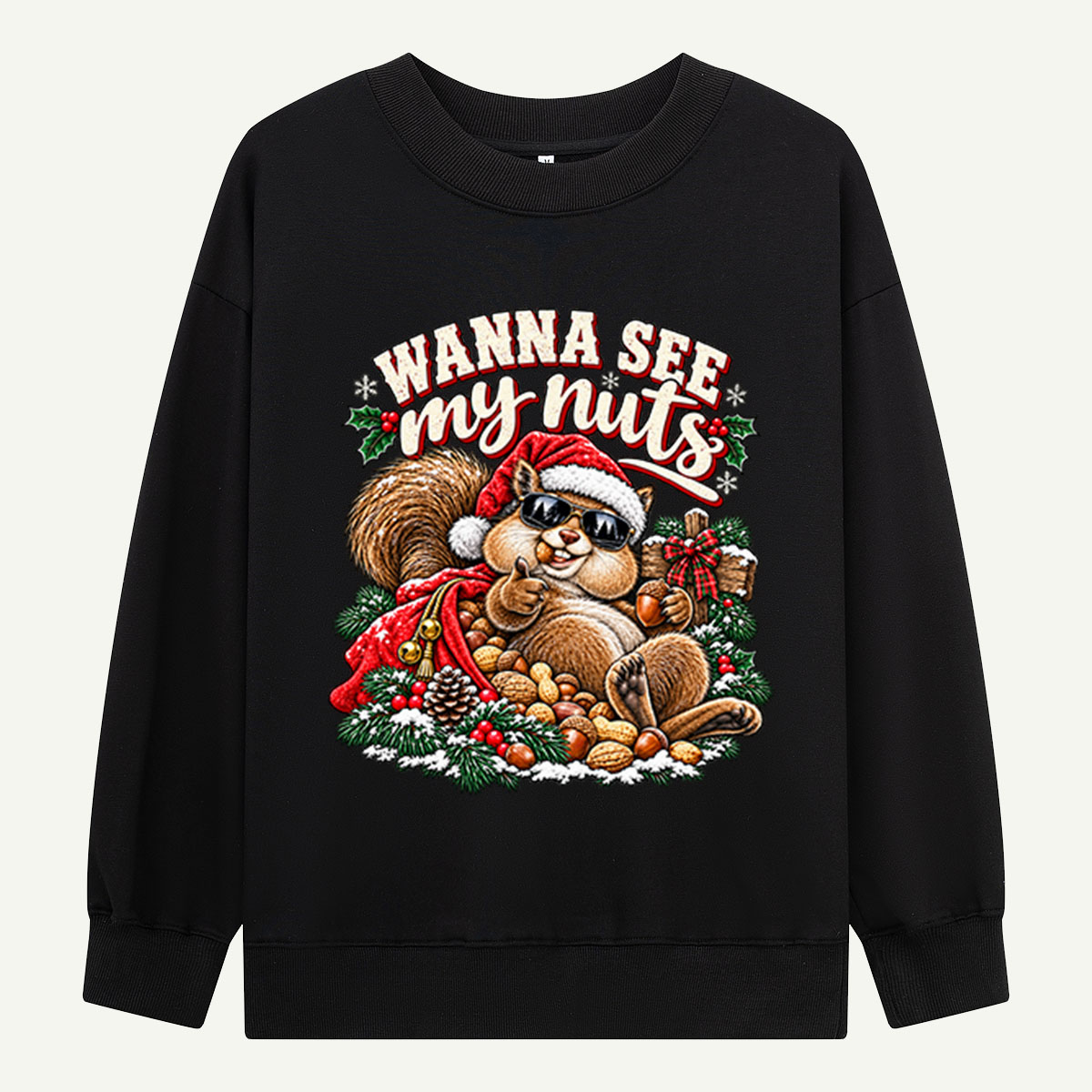Wanna See My Nuts Funny Christmas Squirrel With Santa Hat Sweatshirts